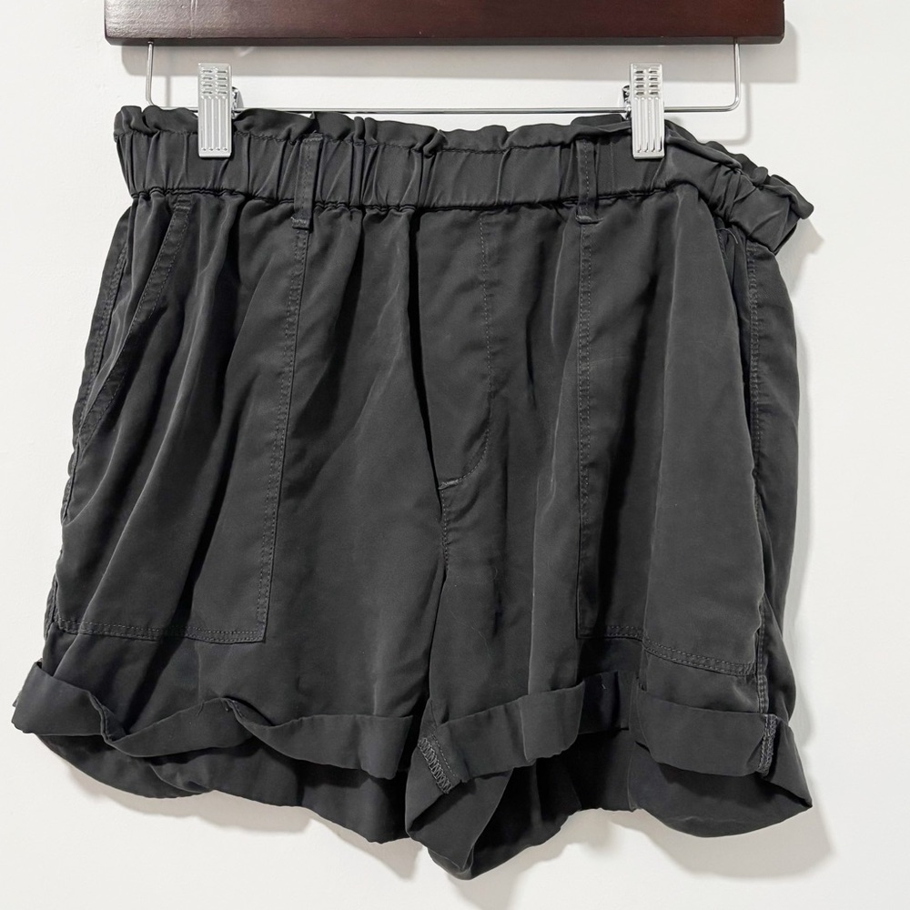 Aerie Camp Shorts Paper Bag Elastic Waist Cuff Womens Size Small Black Ruffle